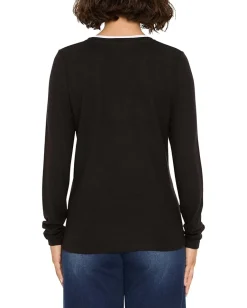 Women NIC+ZOE Petite Cozy Jersey Double Layer Split Neck Tee