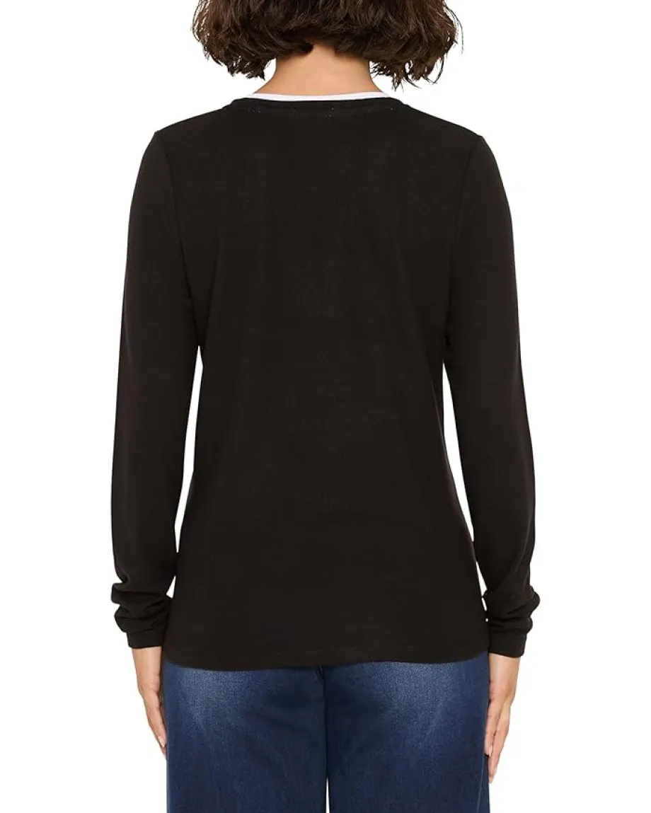 Women NIC+ZOE Petite Cozy Jersey Double Layer Split Neck Tee