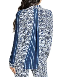 NIC+ZOE Petite Etched Angles Shirt Indigo Multi Clearance