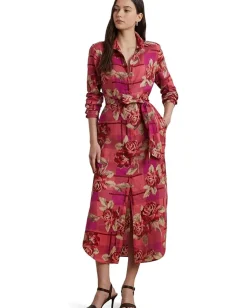 Women Lauren Ralph Lauren Petite Floral Checked Linen Shirtdress