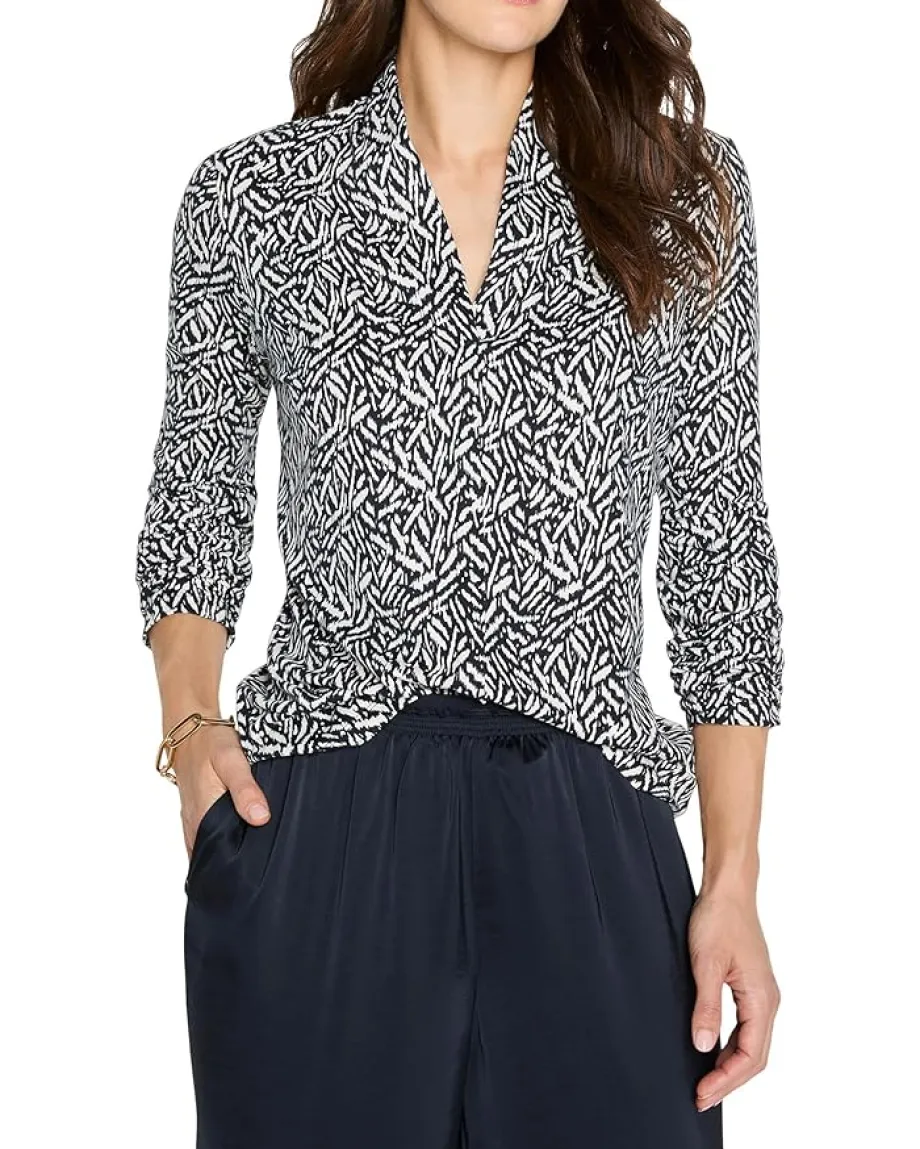 NIC+ZOE Petite Geo Toss Knit Top Indigo Multi Sale