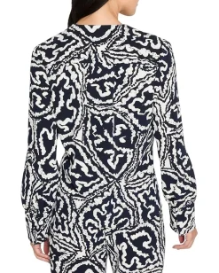 NIC+ZOE Petite Indigo Leaf Double Crepe Top Indigo Multi New