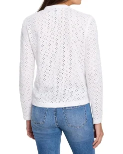 NIC+ZOE Petite Knit Eyelet Split Neck Top Paper White Hot