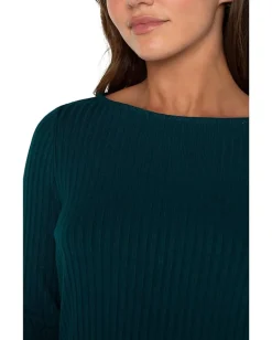 Liverpool Los Angeles Petite Long Sleeve Boat Neck Knit Top Dark Forest Sale