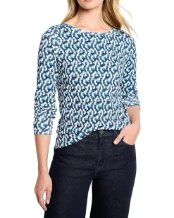 NIC+ZOE Petite Long Sleeve Printed Boat Tee Blue Multi