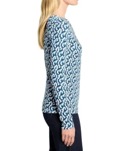 NIC+ZOE Petite Long Sleeve Printed Boat Tee Blue Multi
