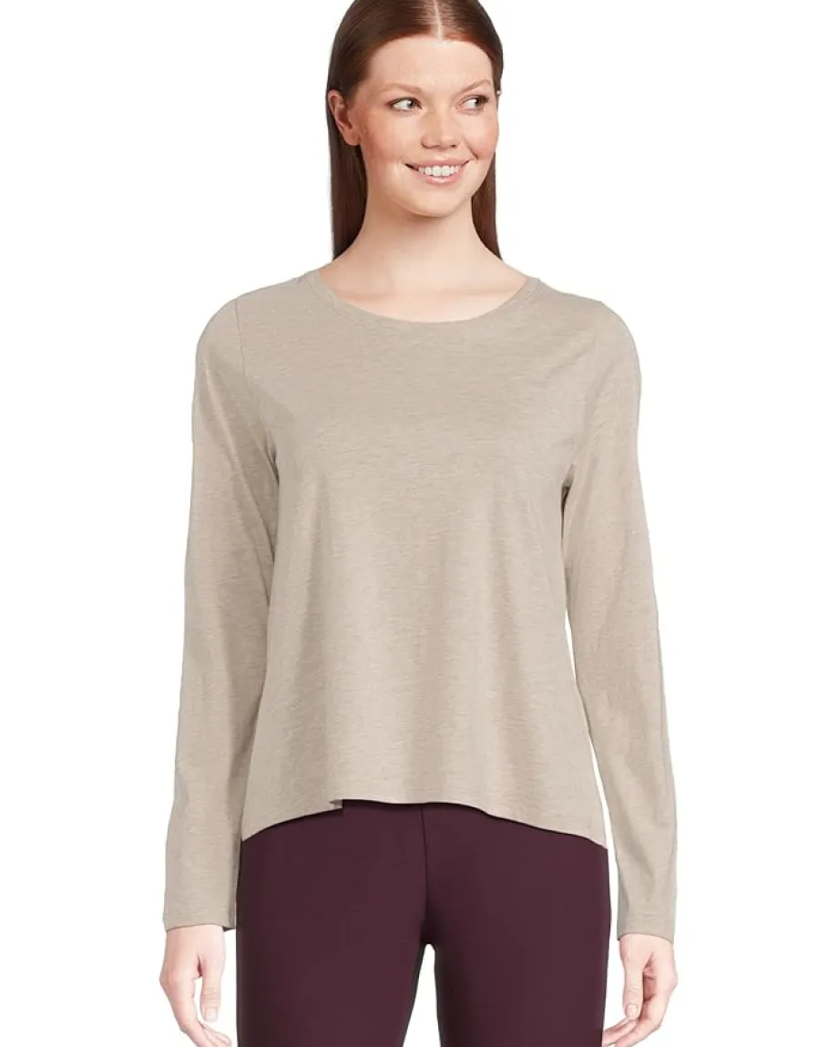 Women Eileen Fisher Petite Melange Fine Organic Cotton Jersey Round Neck Long Sleeve Tee
