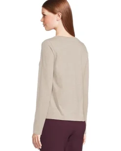 Women Eileen Fisher Petite Melange Fine Organic Cotton Jersey Round Neck Long Sleeve Tee