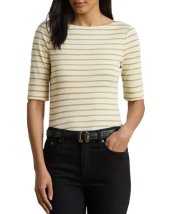 Women Lauren Ralph Lauren Petite Metallic Striped Boatneck Tee