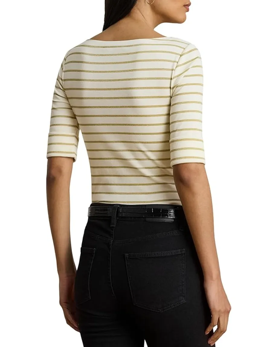 Women Lauren Ralph Lauren Petite Metallic Striped Boatneck Tee
