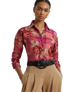 Women Lauren Ralph Lauren Petite Relaxed Fit Floral Linen Shirt