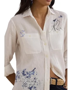 Lauren Ralph Lauren Petite Relaxed Fit Print Roll-Tab Sleeve Shirt White Online
