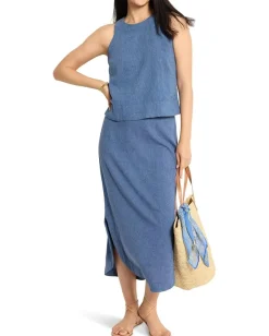 NIC+ZOE Petite Rumba Linen Pop On Tank Blue Mix Discount