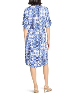NIC+ZOE Petite Shibori Stone Belted Devon Dress Blue Multi Best