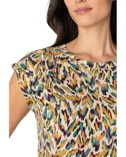 Women Liverpool Los Angeles Petite Sleeveless Shoulder Pleat Boat Neck Knit Top