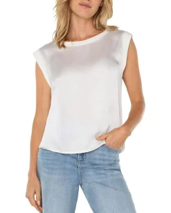 Women Liverpool Los Angeles Petite Sleeveless Woven to Knit Top