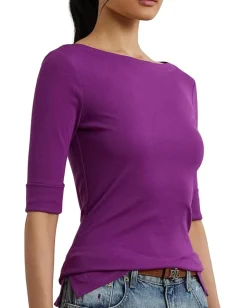 Women Lauren Ralph Lauren Petite Stretch Cotton Boatneck Tee