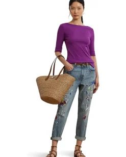 Women Lauren Ralph Lauren Petite Stretch Cotton Boatneck Tee