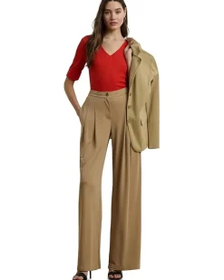 Lauren Ralph Lauren Petite Stretch Cotton Elbow-Sleeve V-Neck Tee Bright Vermilion Sale