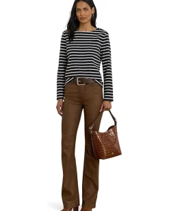 Lauren Ralph Lauren Petite Striped Jersey Snap-Trim Boatneck Top Lauren Navy/Mascarpone Cream Sale