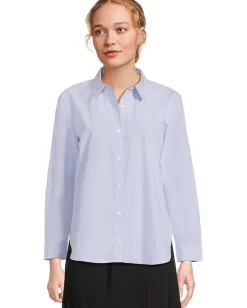 Eileen Fisher Petite Striped Poplin Classic Collar Long Shirt Myrtle Discount