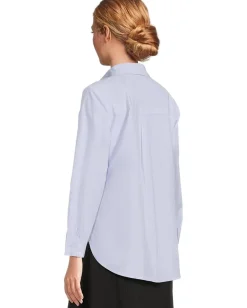 Eileen Fisher Petite Striped Poplin Classic Collar Long Shirt Myrtle Discount