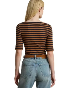 Women Lauren Ralph Lauren Petite Striped Stretch Cotton Boatneck Tee