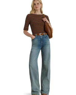 Women Lauren Ralph Lauren Petite Striped Stretch Cotton Boatneck Tee
