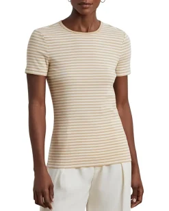 Lauren Ralph Lauren Petite Striped Stretch Cotton Crew Neck Tee Sand Dune/Mascarpone Cream Sale
