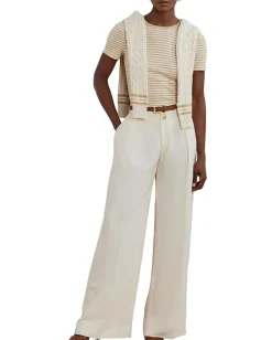 Lauren Ralph Lauren Petite Striped Stretch Cotton Crew Neck Tee Sand Dune/Mascarpone Cream Sale