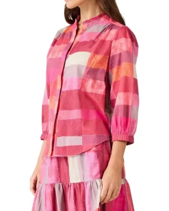 Women NIC+ZOE Petite Sunset Plaid Cotton Girlfriend Shirt
