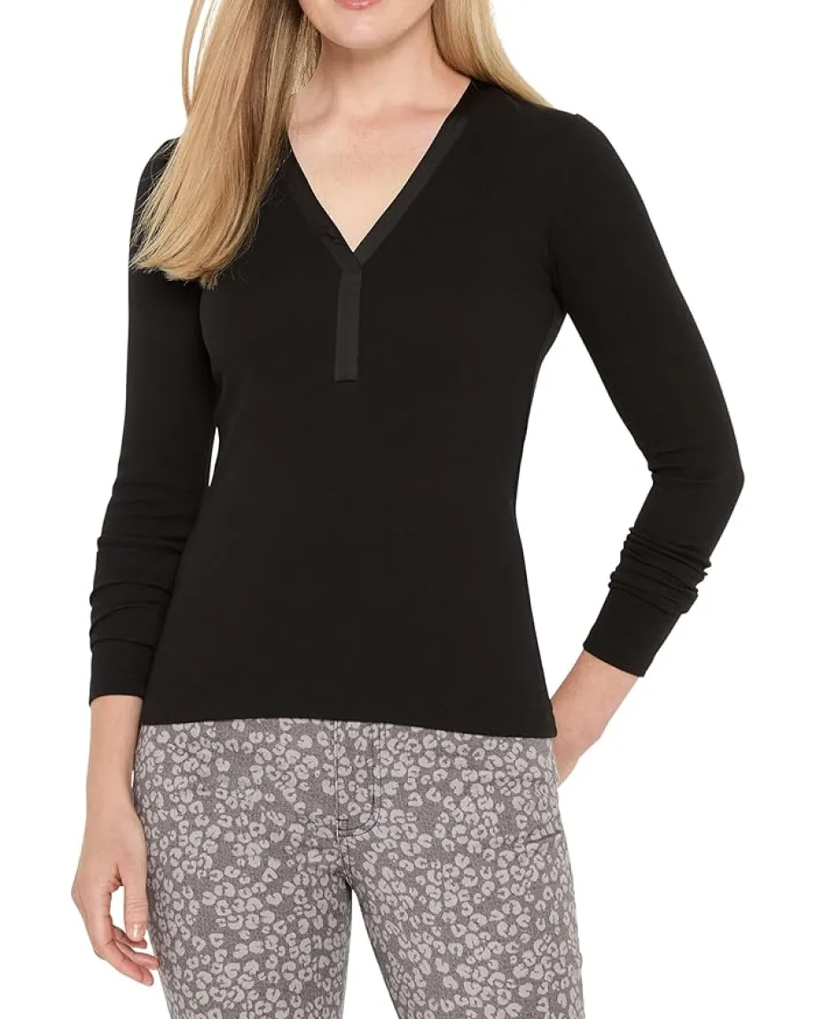 Women NIC+ZOE Petite Trimmed Perfect Knit Rib V-neck Top