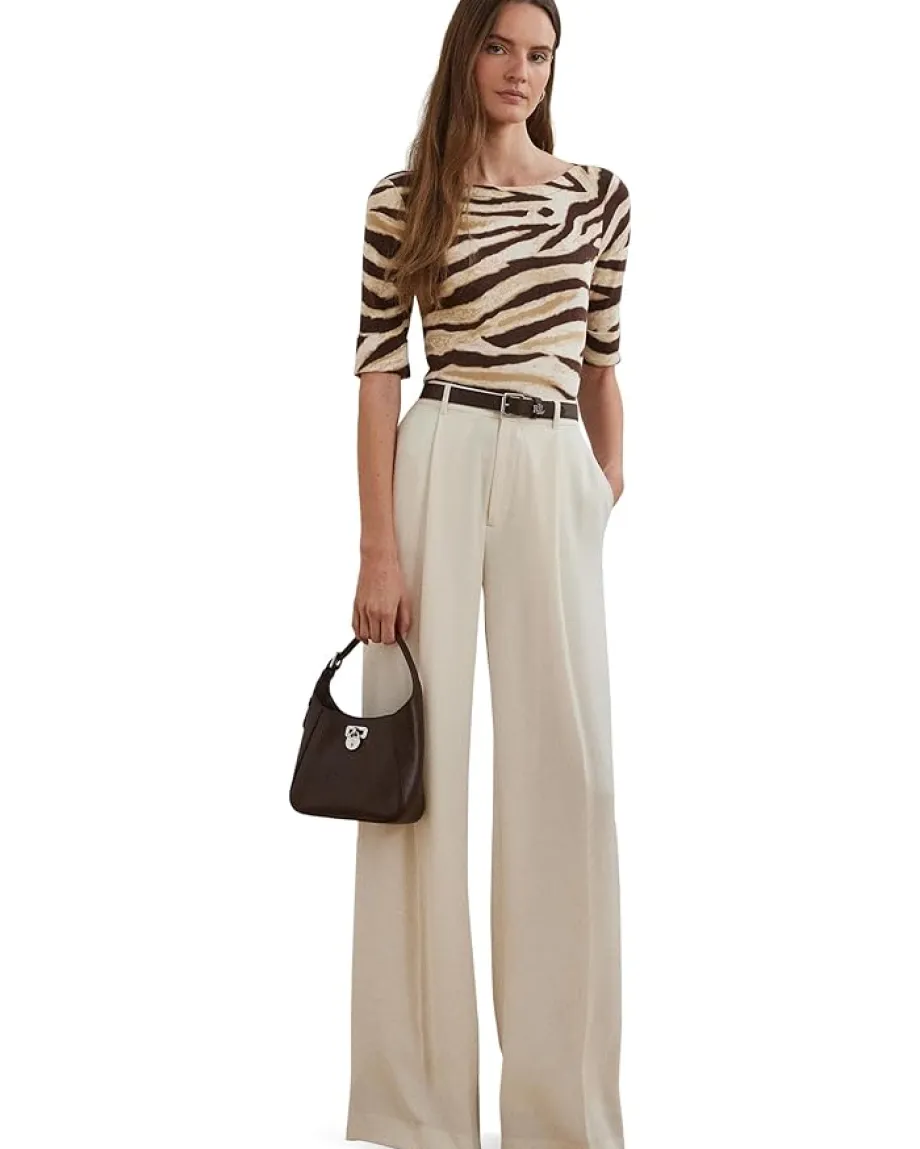 Lauren Ralph Lauren Petite Zebra-print Stretch Cotton Boatneck Tee Cream/Brown Discount