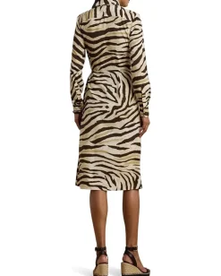 Lauren Ralph Lauren Petite Zebra-print Tie-front Crepe Shirtdress Cream/Brown Sale