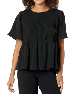 CeCe Pin Tuck Blouse with Flutter Sleeve Rich Black Hot