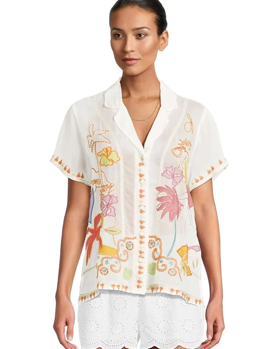 Johnny Was Piper Applique Shirt Natural Hot