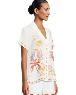 Johnny Was Piper Applique Shirt Natural Hot