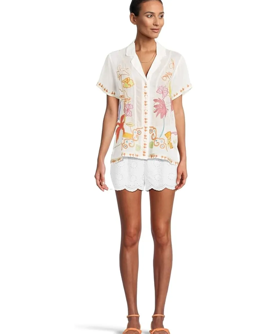 Johnny Was Piper Applique Shirt Natural Hot