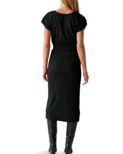 Michael Stars Pippa Gathered Empire Midi Dress Black Clearance
