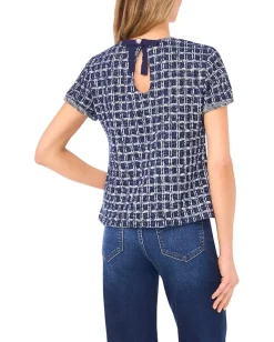 CeCe Plaid Crew Neck Short Sleeve Baby Tee Classic Navy Online