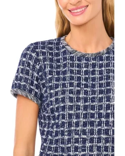 CeCe Plaid Crew Neck Short Sleeve Baby Tee Classic Navy Online