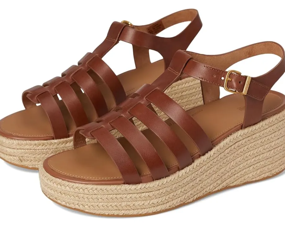 FitFlop PLATFFORMS Espadrille Leather Fisherman Wedge Sandals Deep Tan Outlet