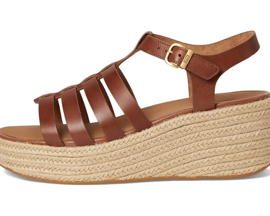 FitFlop PLATFFORMS Espadrille Leather Fisherman Wedge Sandals Deep Tan Outlet