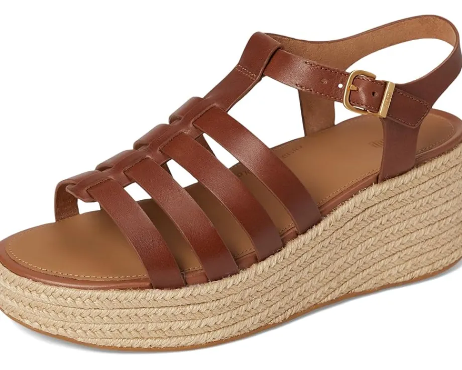 FitFlop PLATFFORMS Espadrille Leather Fisherman Wedge Sandals Deep Tan Outlet