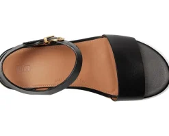 Women FitFlop Platfforms Leather/Cork Heeled Ankle-Strap Sandals