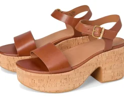 FitFlop Platfforms Leather/Cork Heeled Ankle-Strap Sandals Deep Tan Clearance