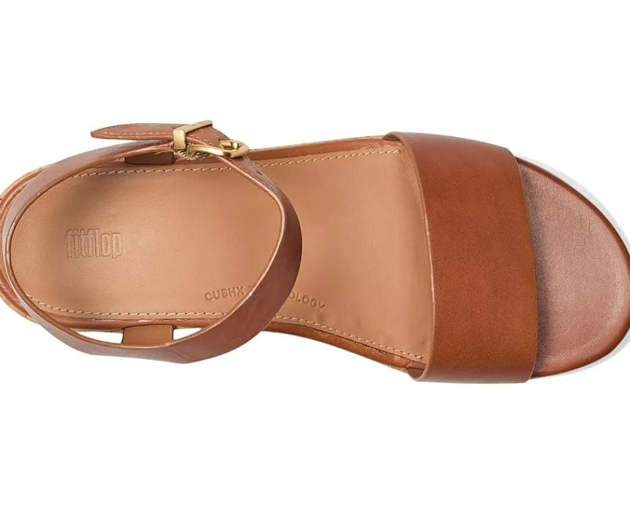 FitFlop Platfforms Leather/Cork Heeled Ankle-Strap Sandals Deep Tan Clearance