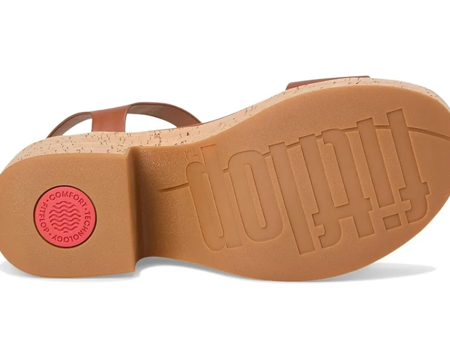 FitFlop Platfforms Leather/Cork Heeled Ankle-Strap Sandals Deep Tan Clearance