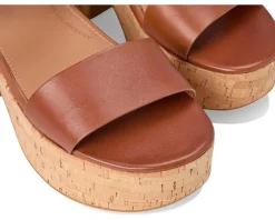 FitFlop Platfforms Leather/Cork Heeled Ankle-Strap Sandals Deep Tan Clearance