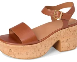 FitFlop Platfforms Leather/Cork Heeled Ankle-Strap Sandals Deep Tan Clearance